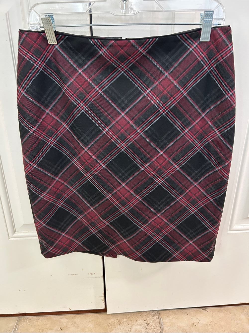 WHBM Plaid Pencil Skirt - Black and Burgundy